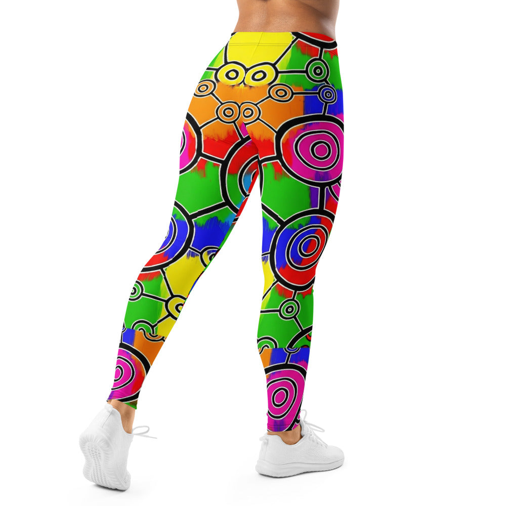 Personalisierte Damen Sportleggings Abstrakt Bunt Grün Kreise Spiralen Muster Fitness Leggings Yoga Hose X075
