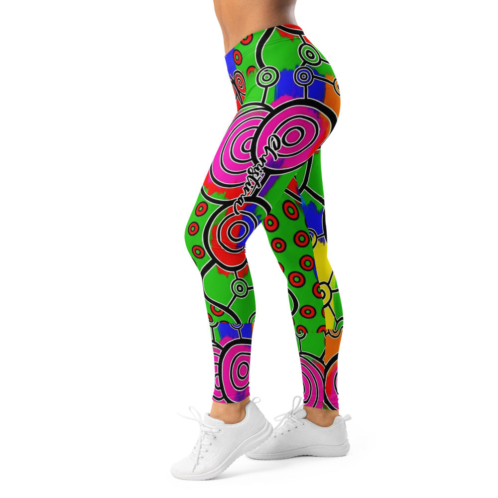 Personalisierte Damen Sportleggings Abstrakt Bunt Grün Kreise Spiralen Muster Fitness Leggings Yoga Hose X075