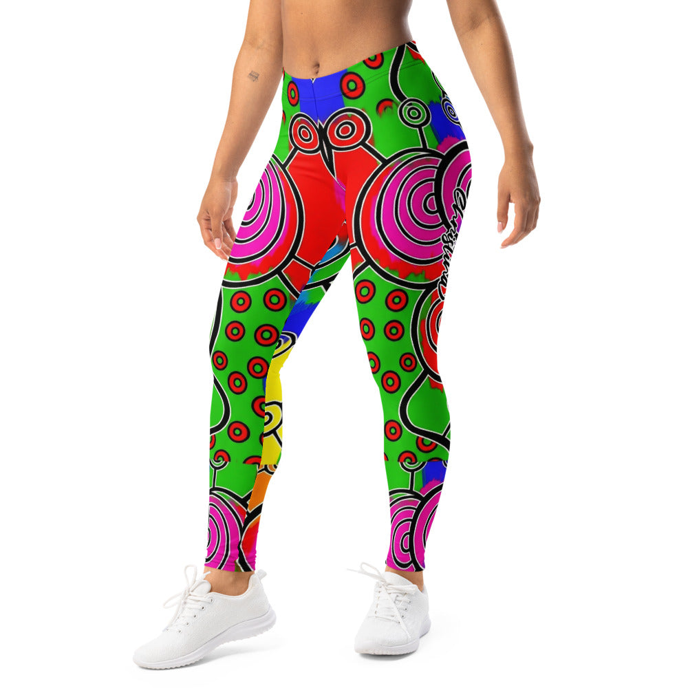 Personalisierte Damen Sportleggings Abstrakt Bunt Grün Kreise Spiralen Muster Fitness Leggings Yoga Hose X075