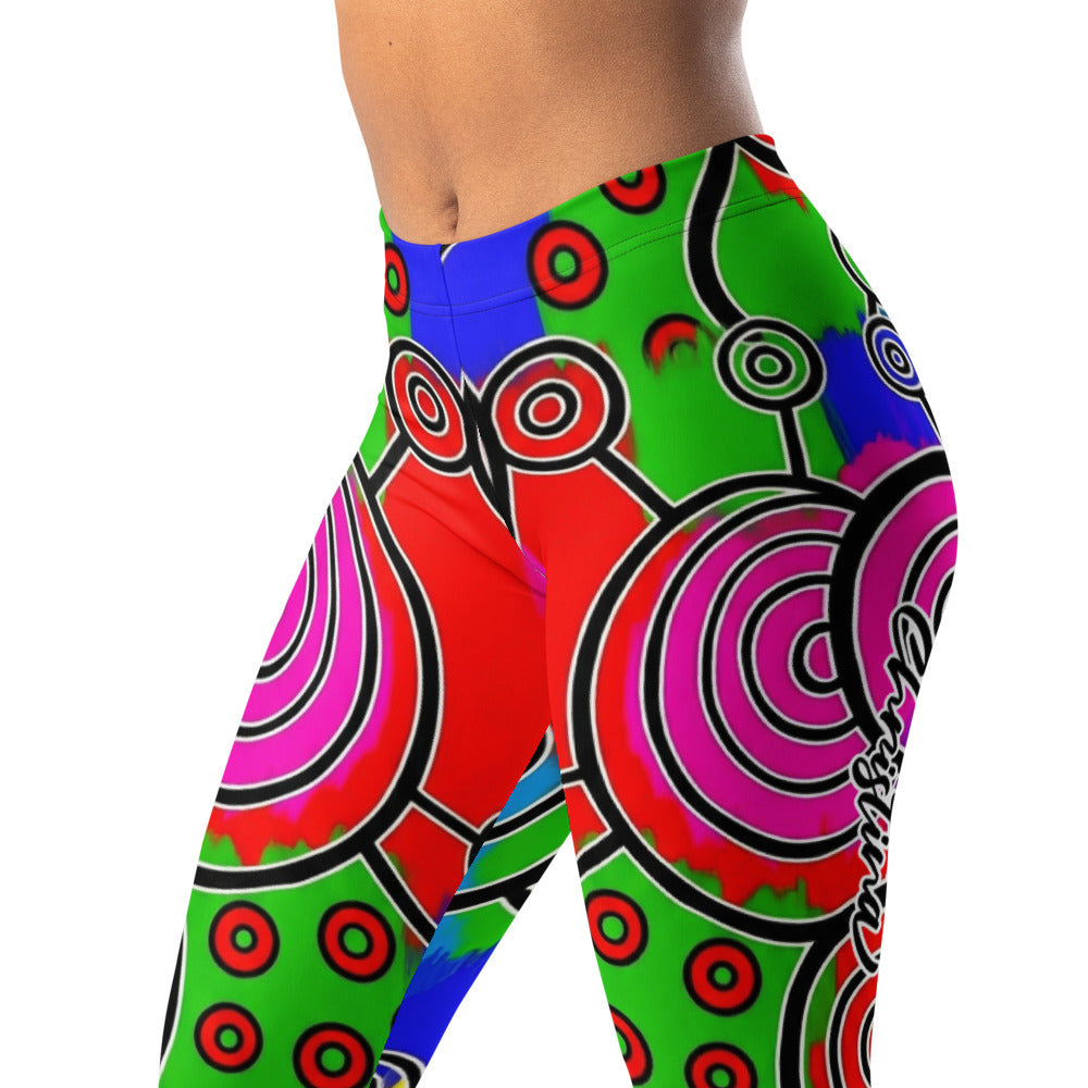 Personalisierte Damen Sportleggings Abstrakt Bunt Grün Kreise Spiralen Muster Fitness Leggings Yoga Hose X075