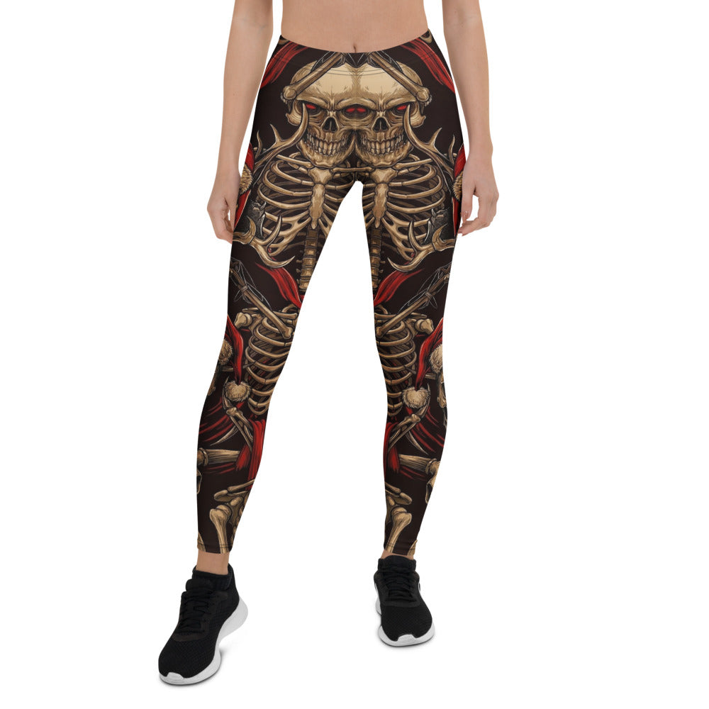 Personalisierte Sportleggings Damen Totenkopf Skelett Design Schwarz Rot Gothic Weihnachten Fitness Leggings Y839