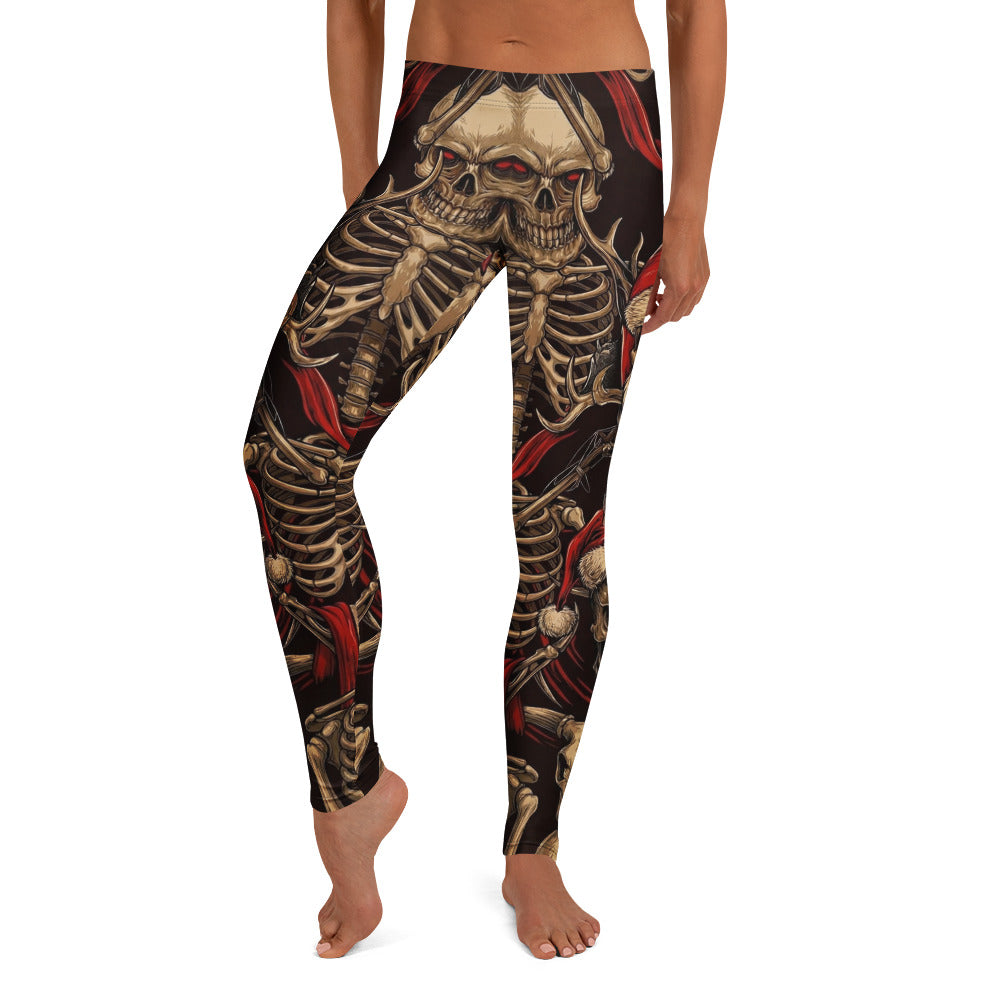 Personalisierte Sportleggings Damen Totenkopf Skelett Design Schwarz Rot Gothic Weihnachten Fitness Leggings Y839