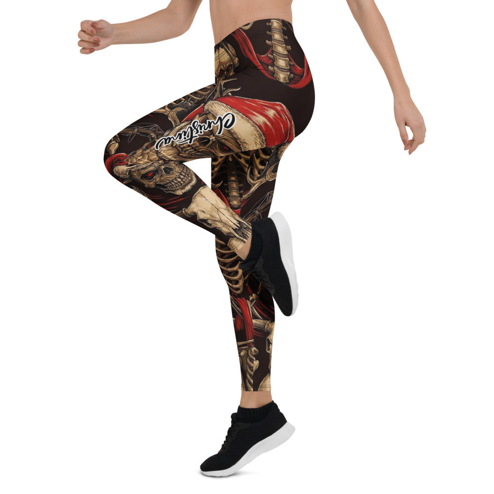 Personalisierte Sportleggings Damen Totenkopf Skelett Design Schwarz Rot Gothic Weihnachten Fitness Leggings Y839