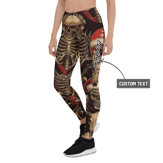 Personalisierte Sportleggings Damen Totenkopf Skelett Design Schwarz Rot Gothic Weihnachten Fitness Leggings Y839 - XL