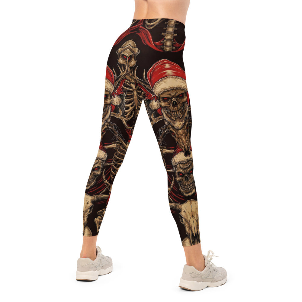 Personalisierte Sportleggings Damen Totenkopf Skelett Design Schwarz Rot Gothic Weihnachten Fitness Leggings Y839