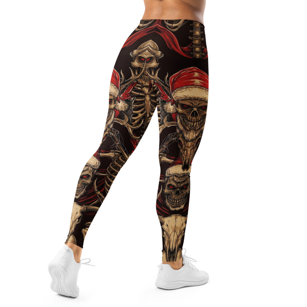 Personalisierte Sportleggings Damen Totenkopf Skelett Design Schwarz Rot Gothic Weihnachten Fitness Leggings Y839