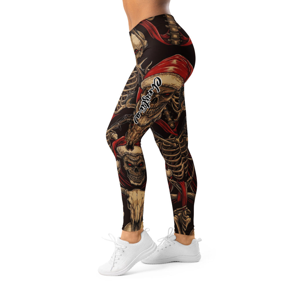 Personalisierte Sportleggings Damen Totenkopf Skelett Design Schwarz Rot Gothic Weihnachten Fitness Leggings Y839