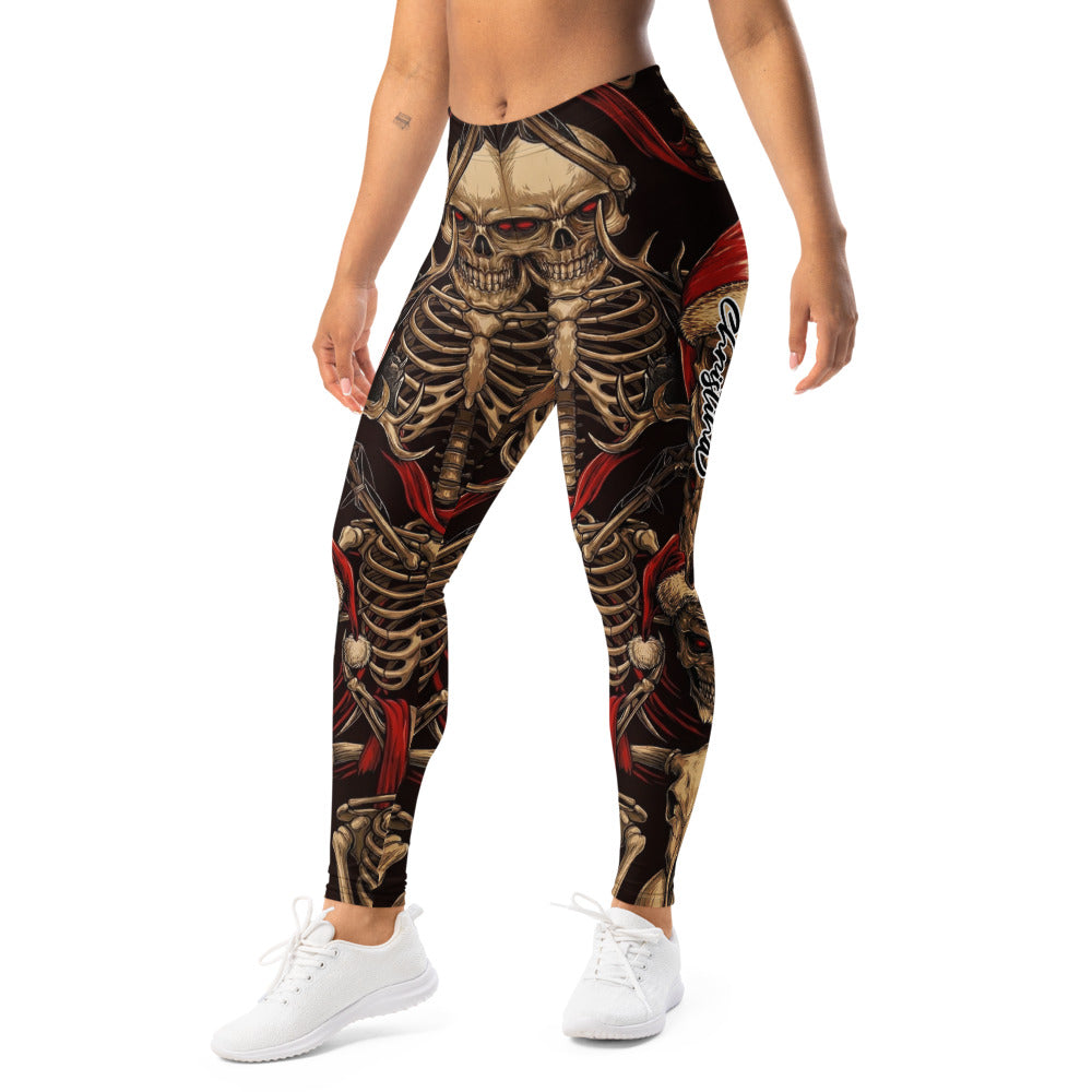 Personalisierte Sportleggings Damen Totenkopf Skelett Design Schwarz Rot Gothic Weihnachten Fitness Leggings Y839