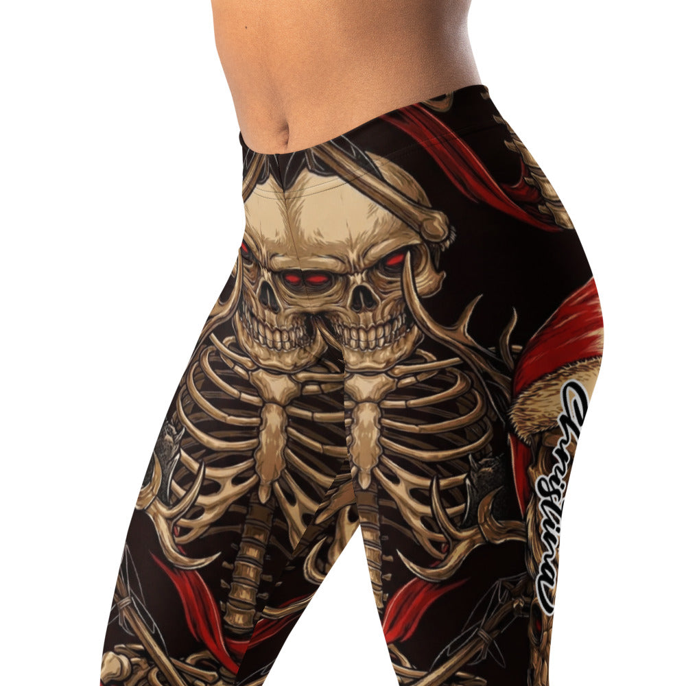 Personalisierte Sportleggings Damen Totenkopf Skelett Design Schwarz Rot Gothic Weihnachten Fitness Leggings Y839