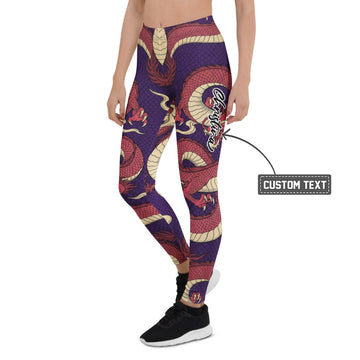 Personalisierte Damen Sportleggings Drachen Muster Lila Rot Fitness Leggings Yoga Hose Japanisches Design X270 - XL