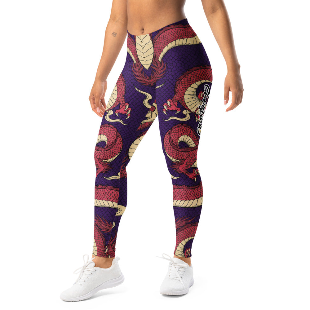 Personalisierte Damen Sportleggings Drachen Muster Lila Rot Fitness Leggings Yoga Hose Japanisches Design X270