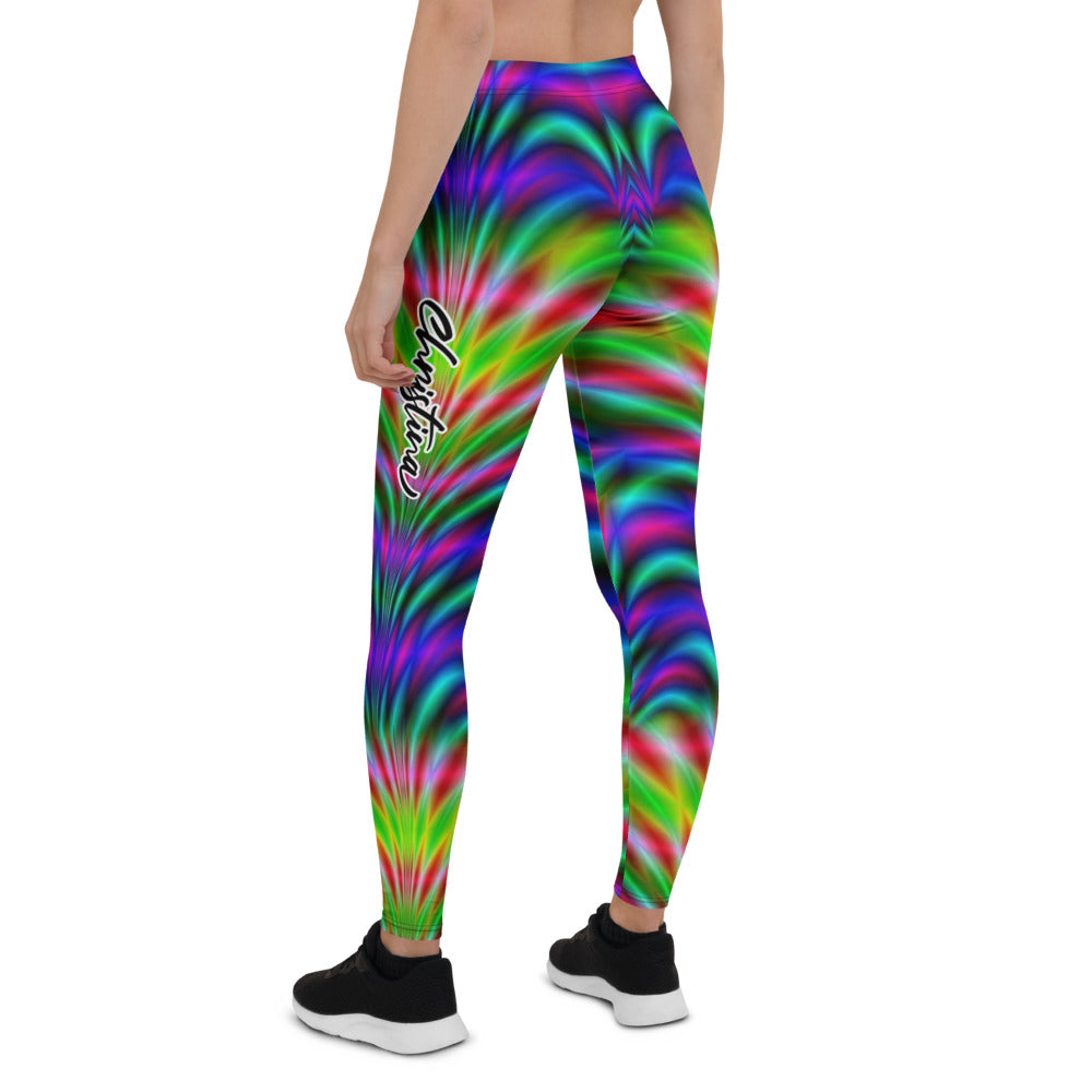 Personalisierte Damen Sportleggings Abstraktes Psychedelisches Muster Mehrfarbig Fitness Yoga Leggings S701