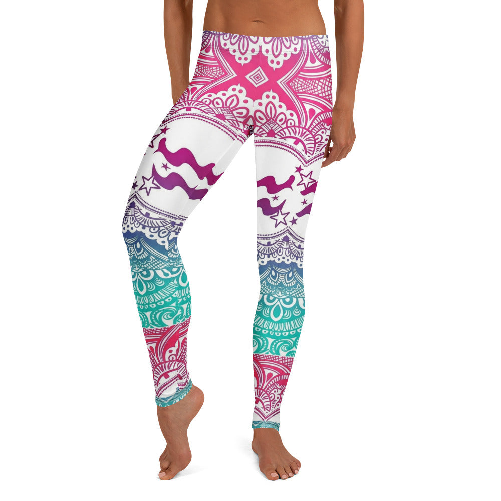 Personalisierte Damen Sportleggings Mandala Muster Bunt Yoga Fitness Leggings Sterne Wellen Design Pink Blau R336