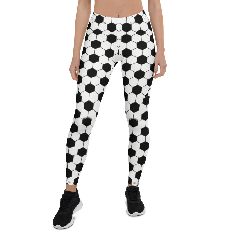 Personalisierte Damen Sportleggings Fußball Muster Schwarz Weiß Fitness Leggings Yoga Hose E189