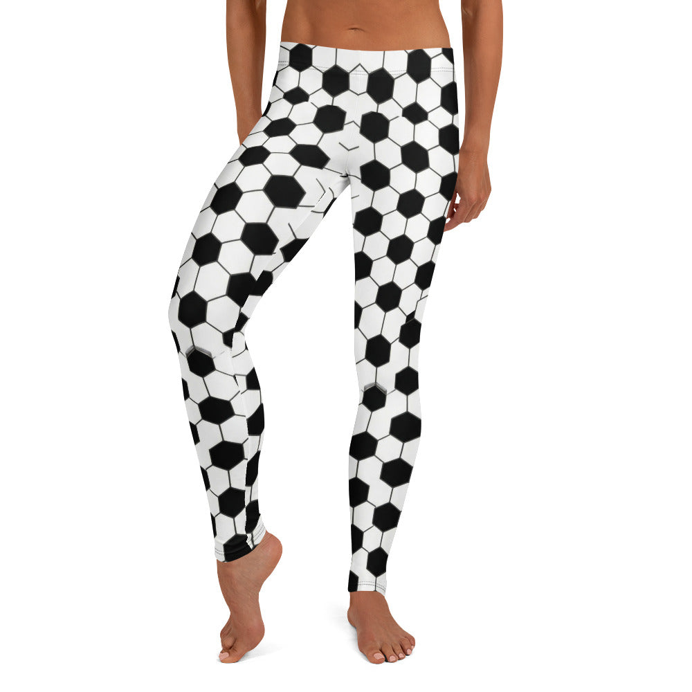 Personalisierte Damen Sportleggings Fußball Muster Schwarz Weiß Fitness Leggings Yoga Hose E189
