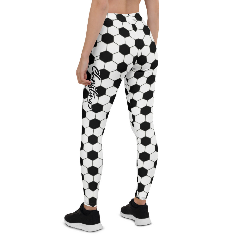 Personalisierte Damen Sportleggings Fußball Muster Schwarz Weiß Fitness Leggings Yoga Hose E189