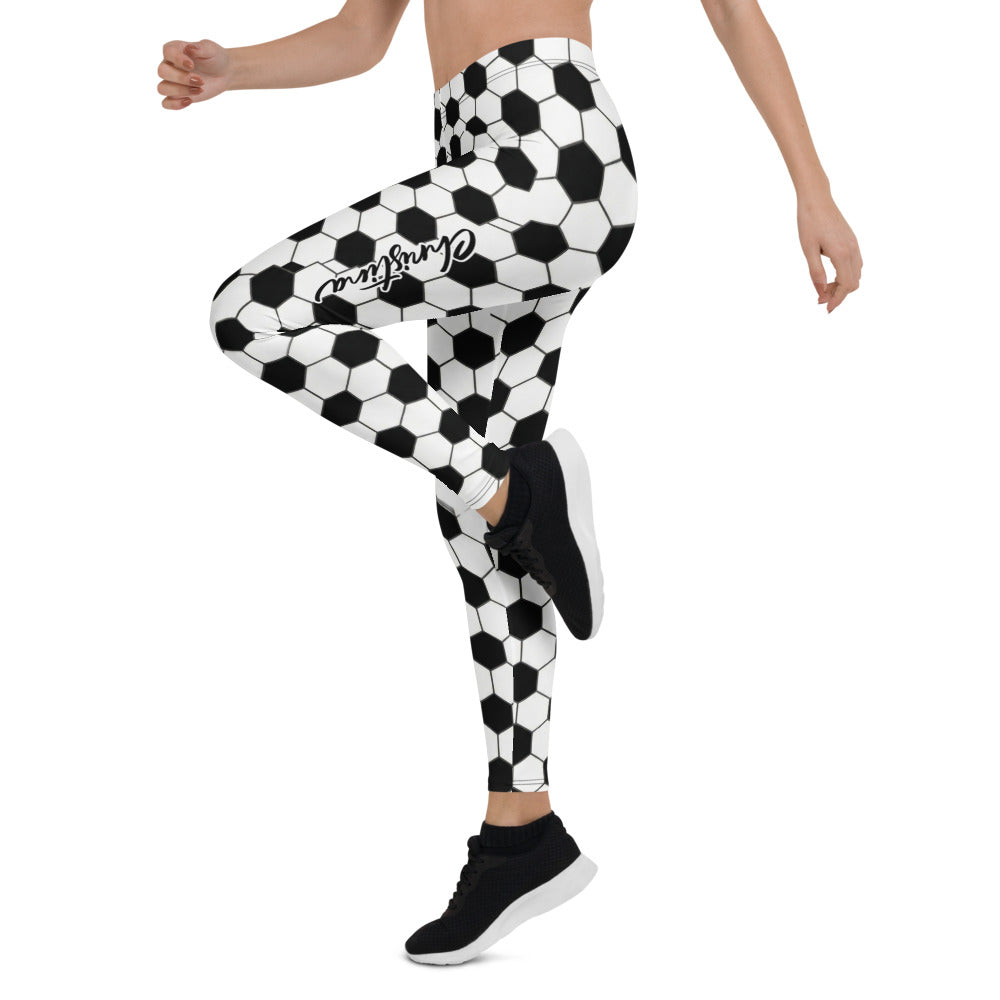Personalisierte Damen Sportleggings Fußball Muster Schwarz Weiß Fitness Leggings Yoga Hose E189