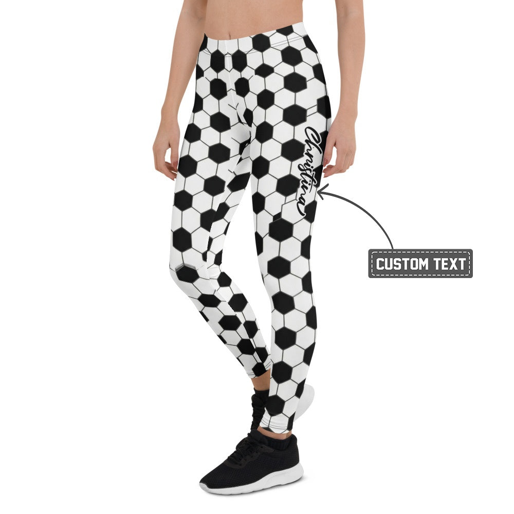 Personalisierte Damen Sportleggings Fußball Muster Schwarz Weiß Fitness Leggings Yoga Hose E189 - XL