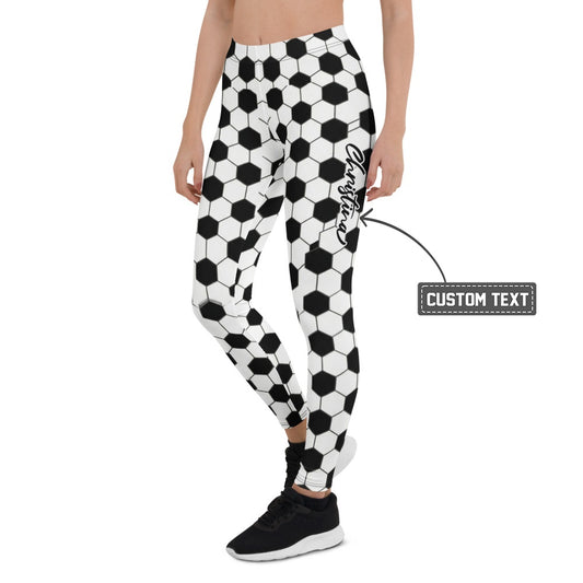 Personalisierte Damen Sportleggings Fußball Muster Schwarz Weiß Fitness Leggings Yoga Hose E189 - XL