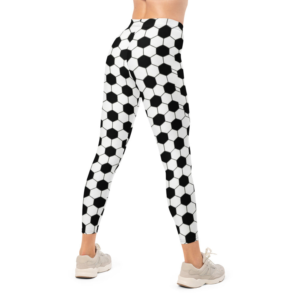 Personalisierte Damen Sportleggings Fußball Muster Schwarz Weiß Fitness Leggings Yoga Hose E189