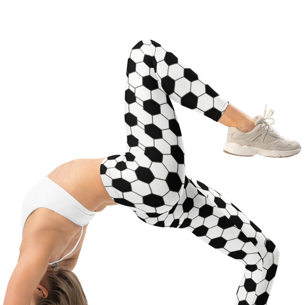 Personalisierte Damen Sportleggings Fußball Muster Schwarz Weiß Fitness Leggings Yoga Hose E189