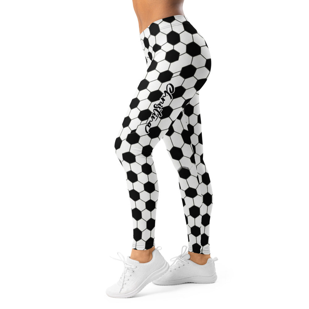 Personalisierte Damen Sportleggings Fußball Muster Schwarz Weiß Fitness Leggings Yoga Hose E189