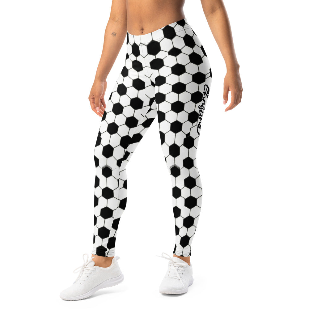 Personalisierte Damen Sportleggings Fußball Muster Schwarz Weiß Fitness Leggings Yoga Hose E189