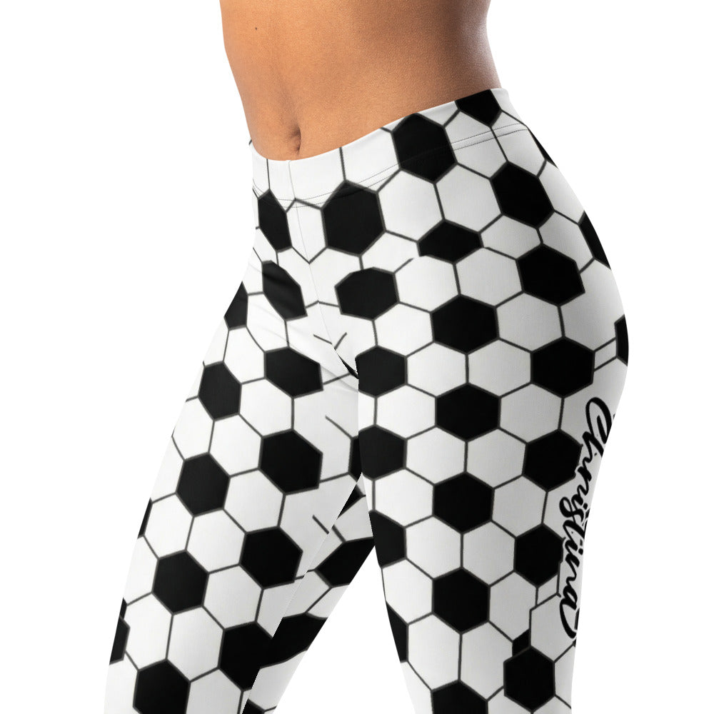 Personalisierte Damen Sportleggings Fußball Muster Schwarz Weiß Fitness Leggings Yoga Hose E189