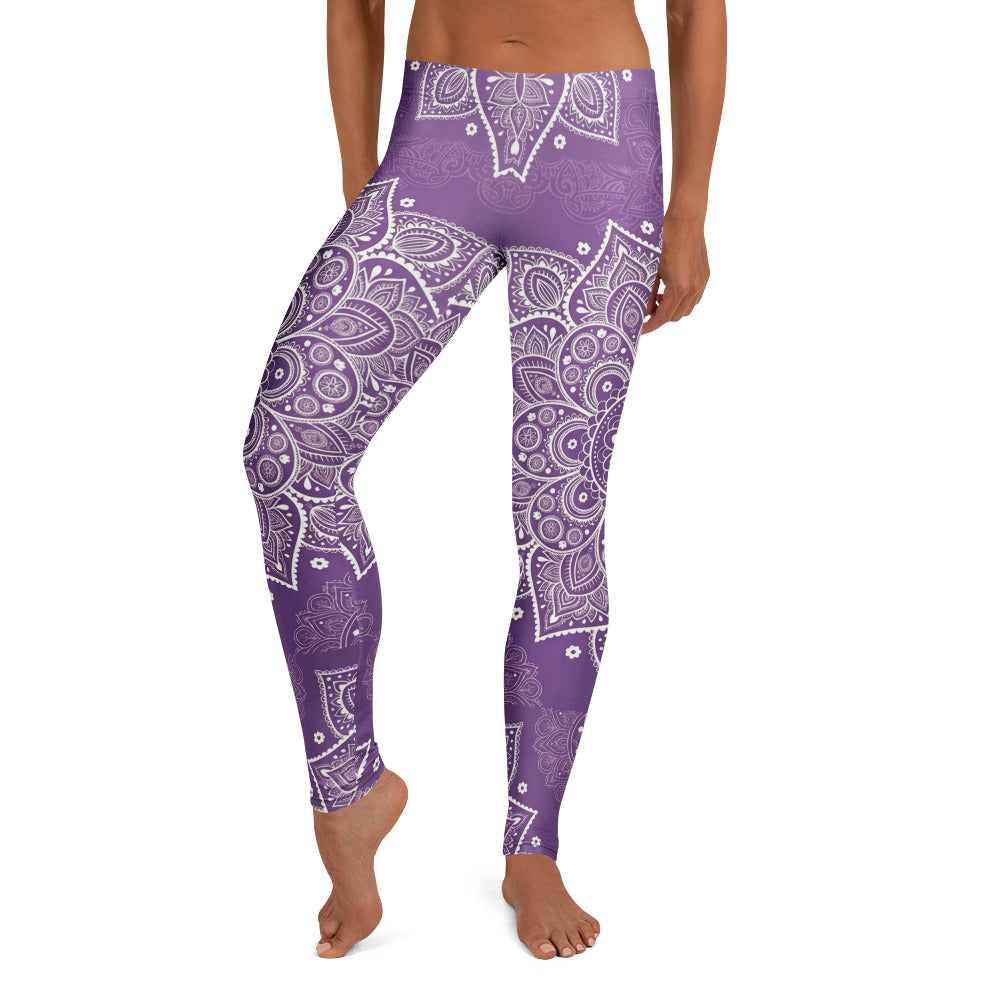 Personalisierte Damen Sportleggings Mandala Muster Lila Weiß Fitness Yoga Leggings K855