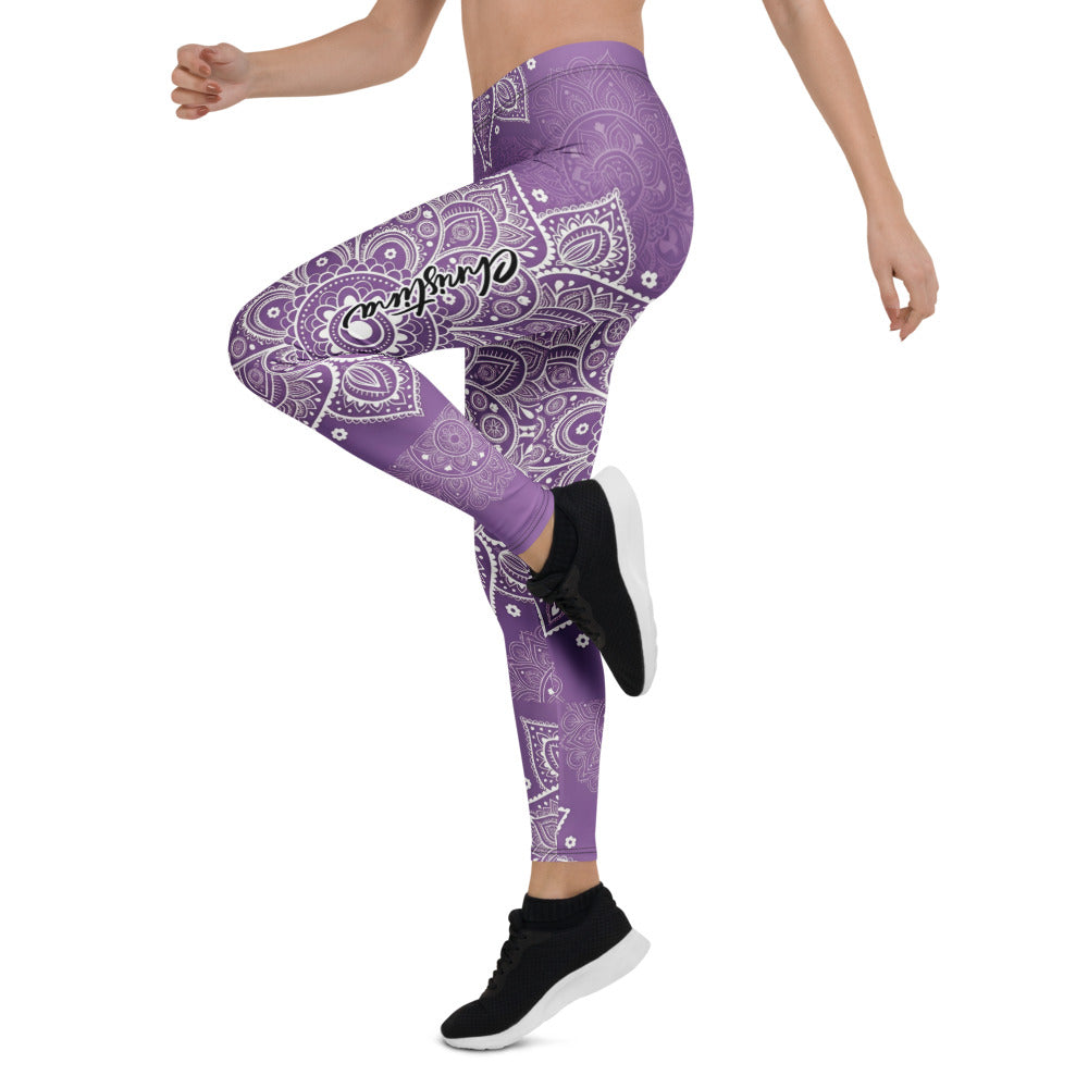 Personalisierte Damen Sportleggings Mandala Muster Lila Weiß Fitness Yoga Leggings K855