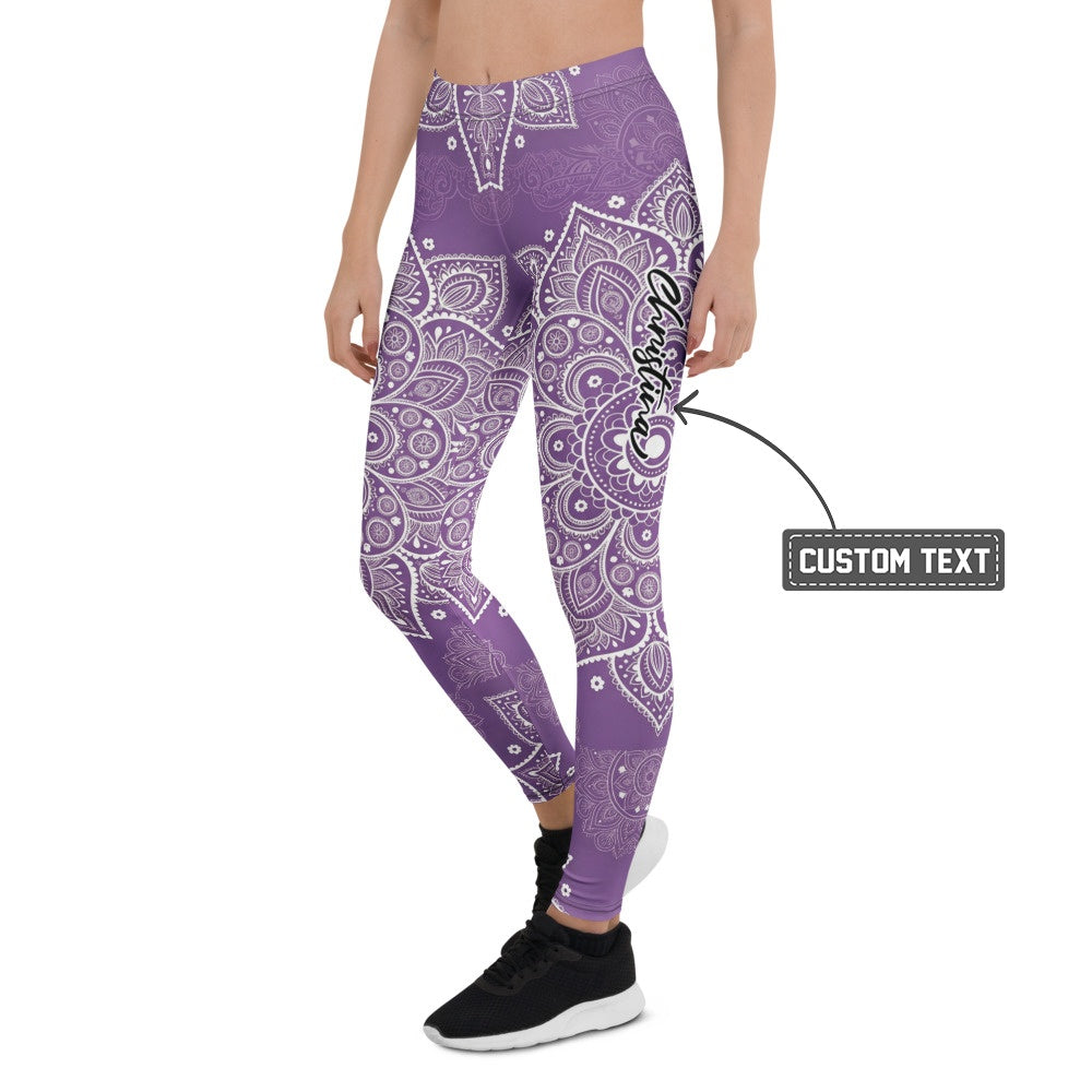 Personalisierte Damen Sportleggings Mandala Muster Lila Weiß Fitness Yoga Leggings K855 - XL