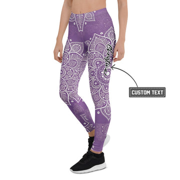 Personalisierte Damen Sportleggings Mandala Muster Lila Weiß Fitness Yoga Leggings K855 - XL