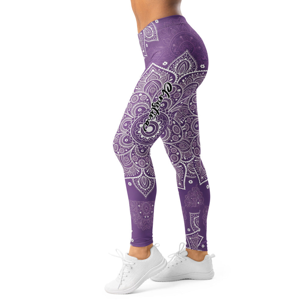 Personalisierte Damen Sportleggings Mandala Muster Lila Weiß Fitness Yoga Leggings K855