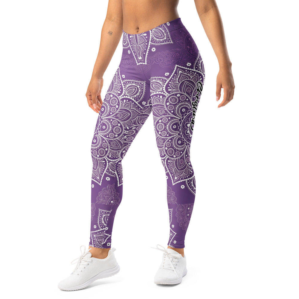 Personalisierte Damen Sportleggings Mandala Muster Lila Weiß Fitness Yoga Leggings K855