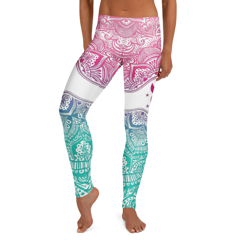 Personalisierte Yoga Leggings Damen Mandala Muster Pink Türkis Farbverlauf Fitness Sportleggings S212