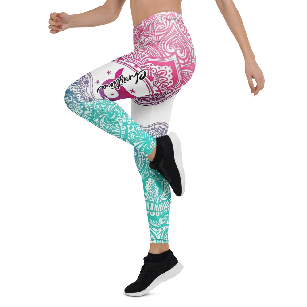 Personalisierte Yoga Leggings Damen Mandala Muster Pink Türkis Farbverlauf Fitness Sportleggings S212