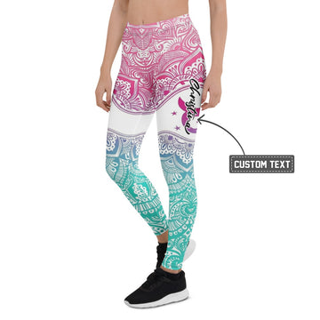Personalisierte Yoga Leggings Damen Mandala Muster Pink Türkis Farbverlauf Fitness Sportleggings S212 - XL