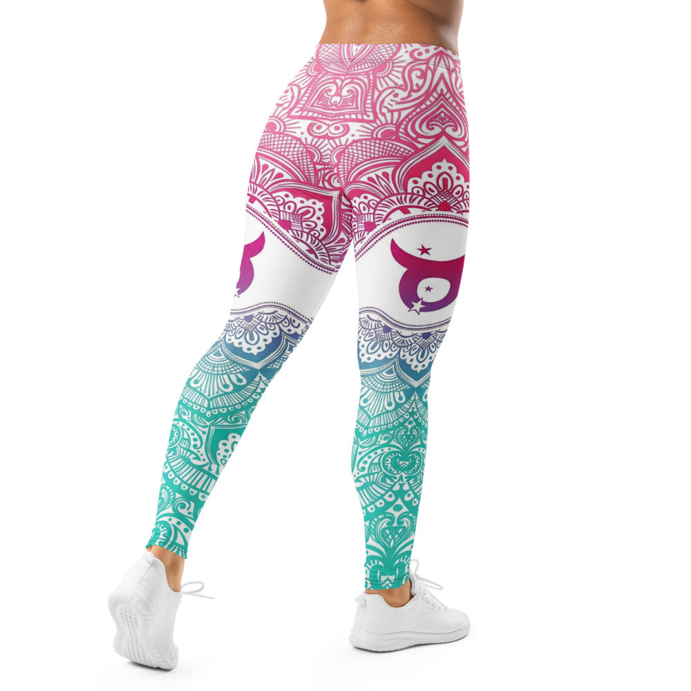 Personalisierte Yoga Leggings Damen Mandala Muster Pink Türkis Farbverlauf Fitness Sportleggings S212