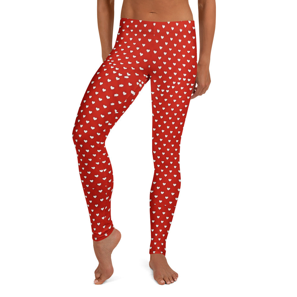 Personalisierte Damen Sportleggings Rot Weiß Herzmuster Fitness Yoga Leggings W067