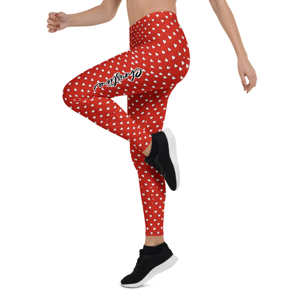 Personalisierte Damen Sportleggings Rot Weiß Herzmuster Fitness Yoga Leggings W067