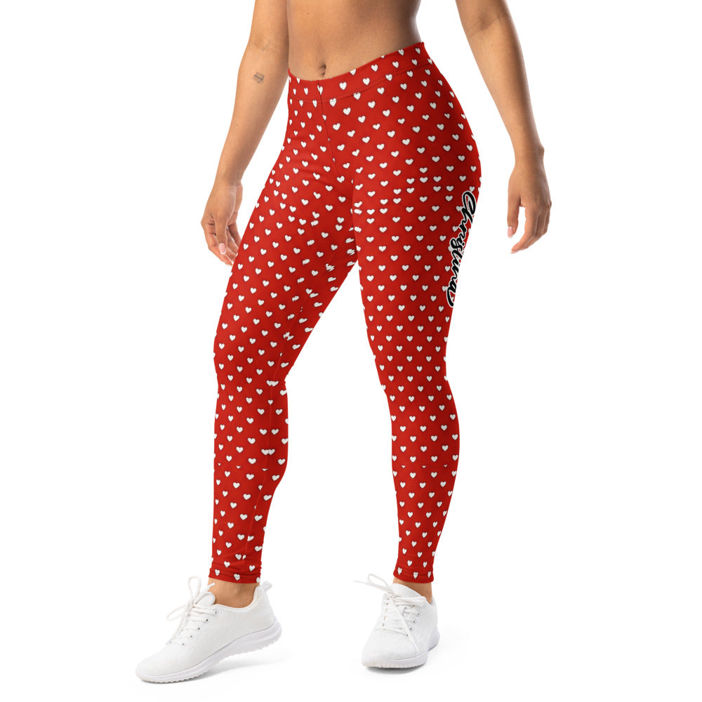 Personalisierte Damen Sportleggings Rot Weiß Herzmuster Fitness Yoga Leggings W067
