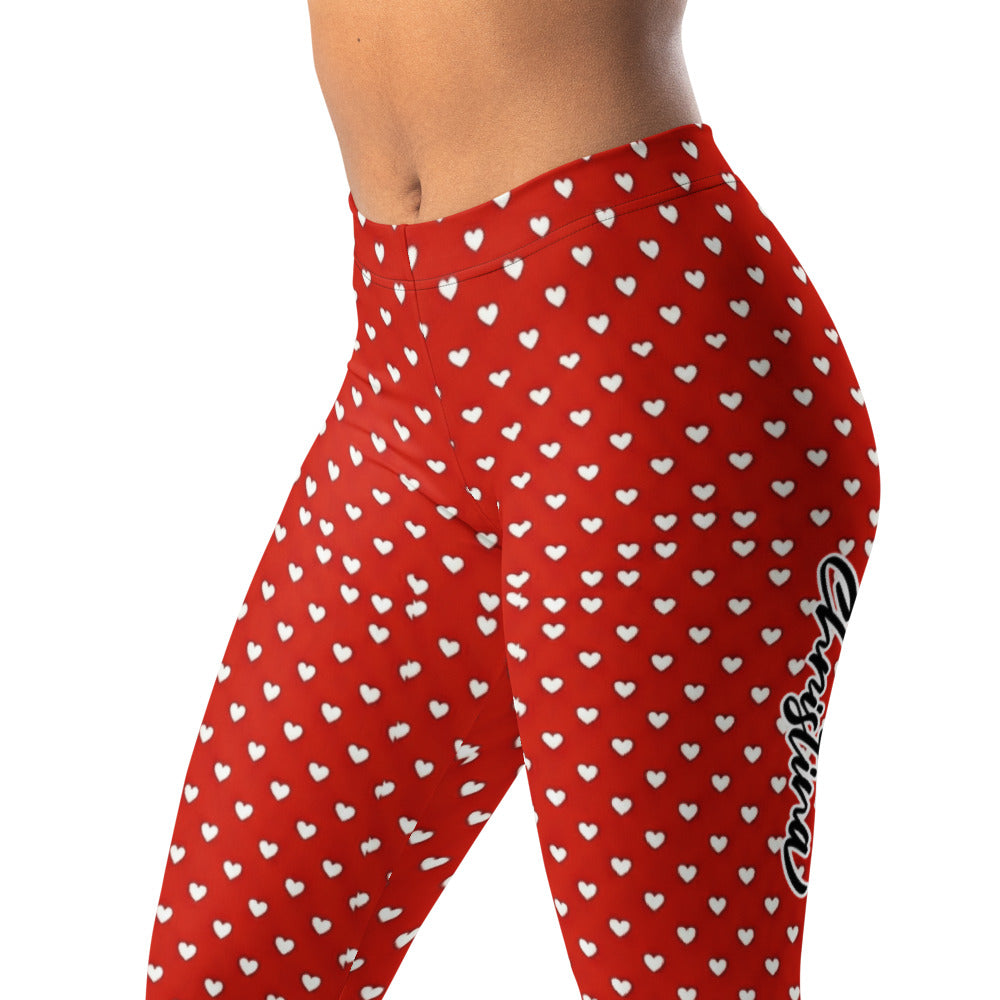 Personalisierte Damen Sportleggings Rot Weiß Herzmuster Fitness Yoga Leggings W067