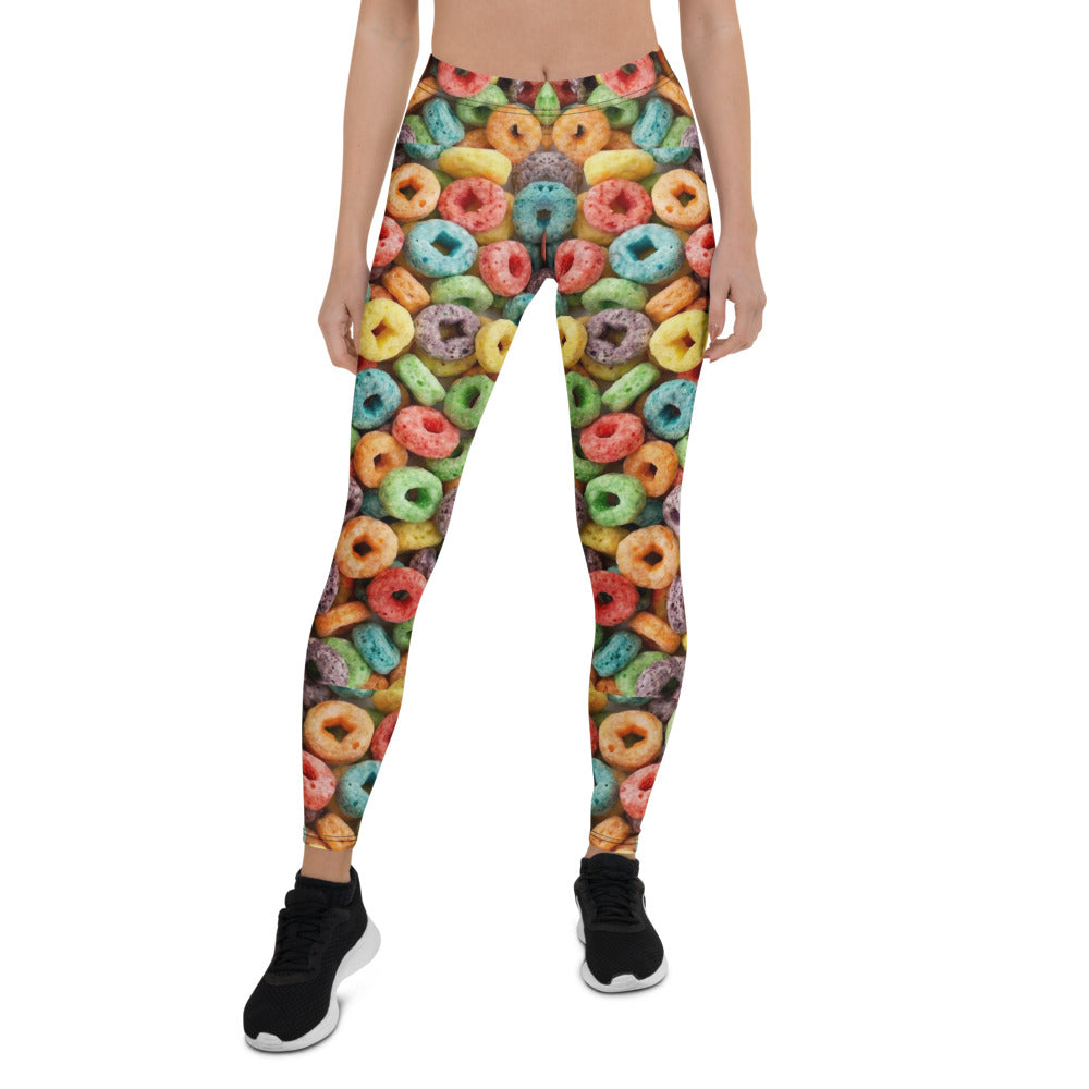 Personalisierte Damen Sportleggings Bunt Frühstücksflocken Muster Fitness Yoga Leggings Mehrfarbig T324