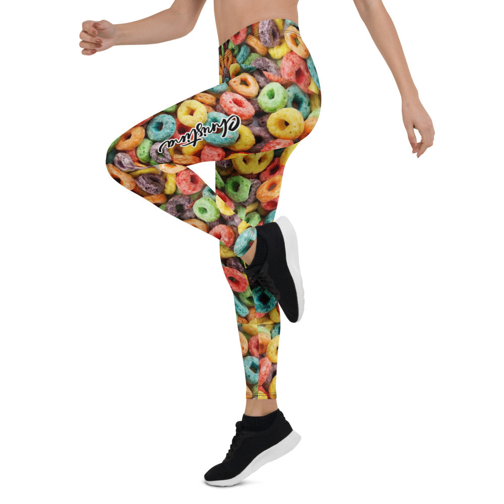 Personalisierte Damen Sportleggings Bunt Frühstücksflocken Muster Fitness Yoga Leggings Mehrfarbig T324