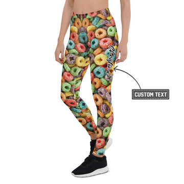 Personalisierte Damen Sportleggings Bunt Frühstücksflocken Muster Fitness Yoga Leggings Mehrfarbig T324 - XL