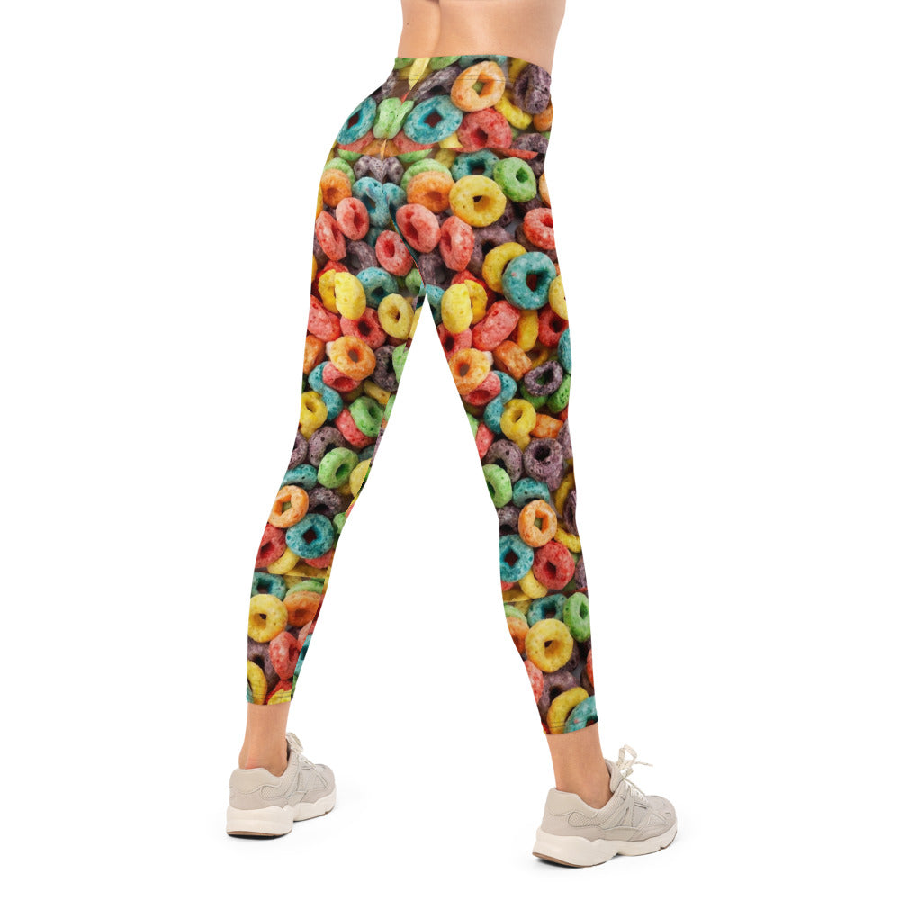 Personalisierte Damen Sportleggings Bunt Frühstücksflocken Muster Fitness Yoga Leggings Mehrfarbig T324