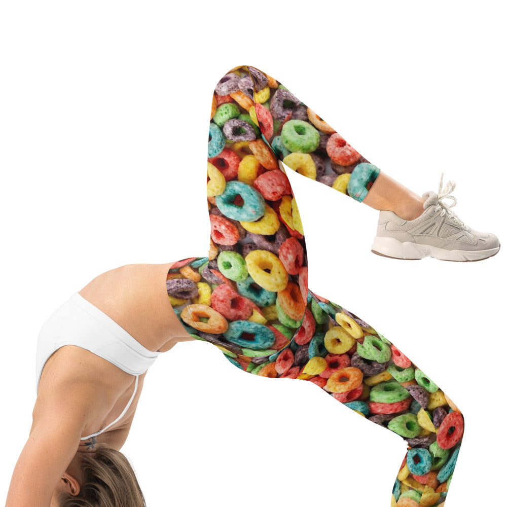Personalisierte Damen Sportleggings Bunt Frühstücksflocken Muster Fitness Yoga Leggings Mehrfarbig T324