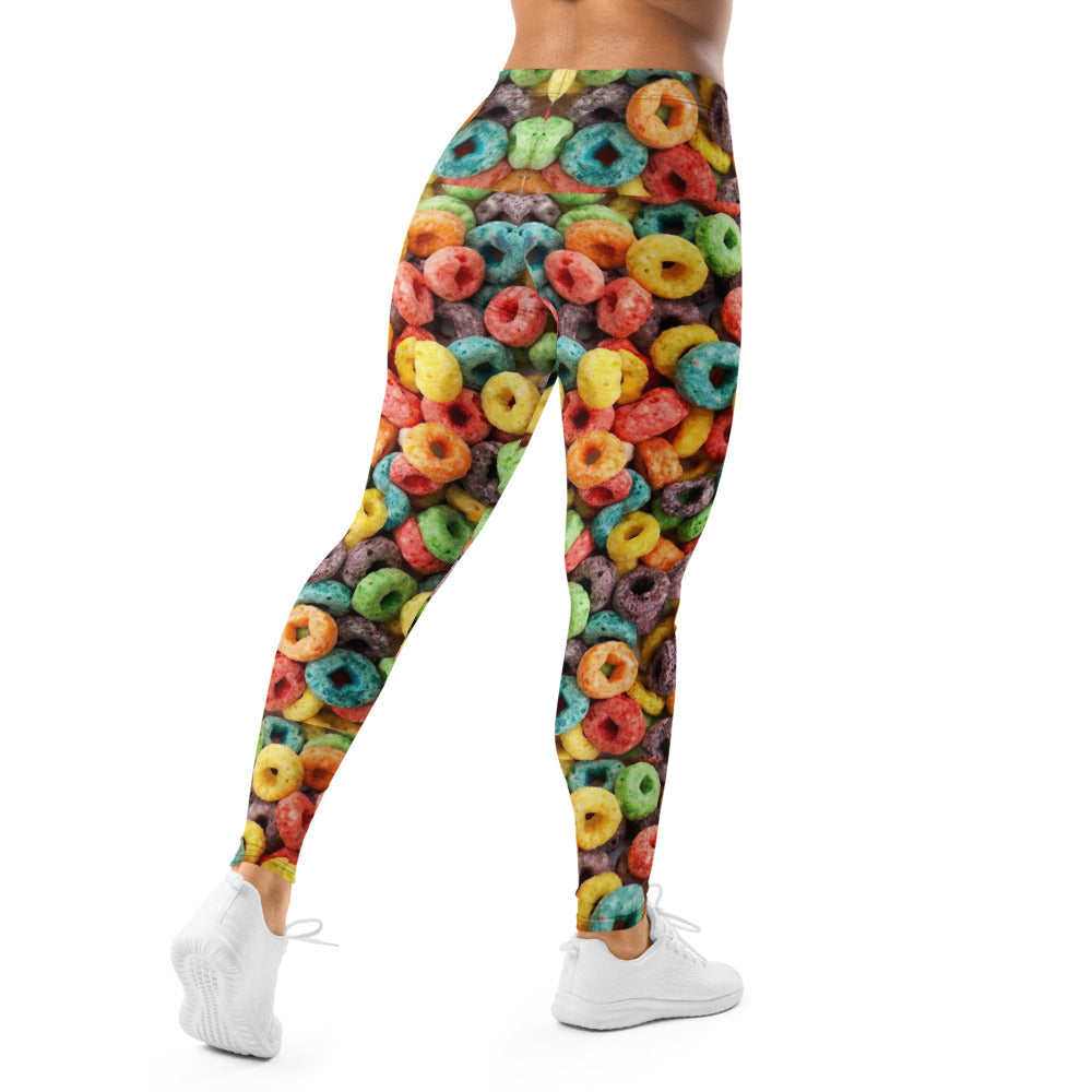 Personalisierte Damen Sportleggings Bunt Frühstücksflocken Muster Fitness Yoga Leggings Mehrfarbig T324