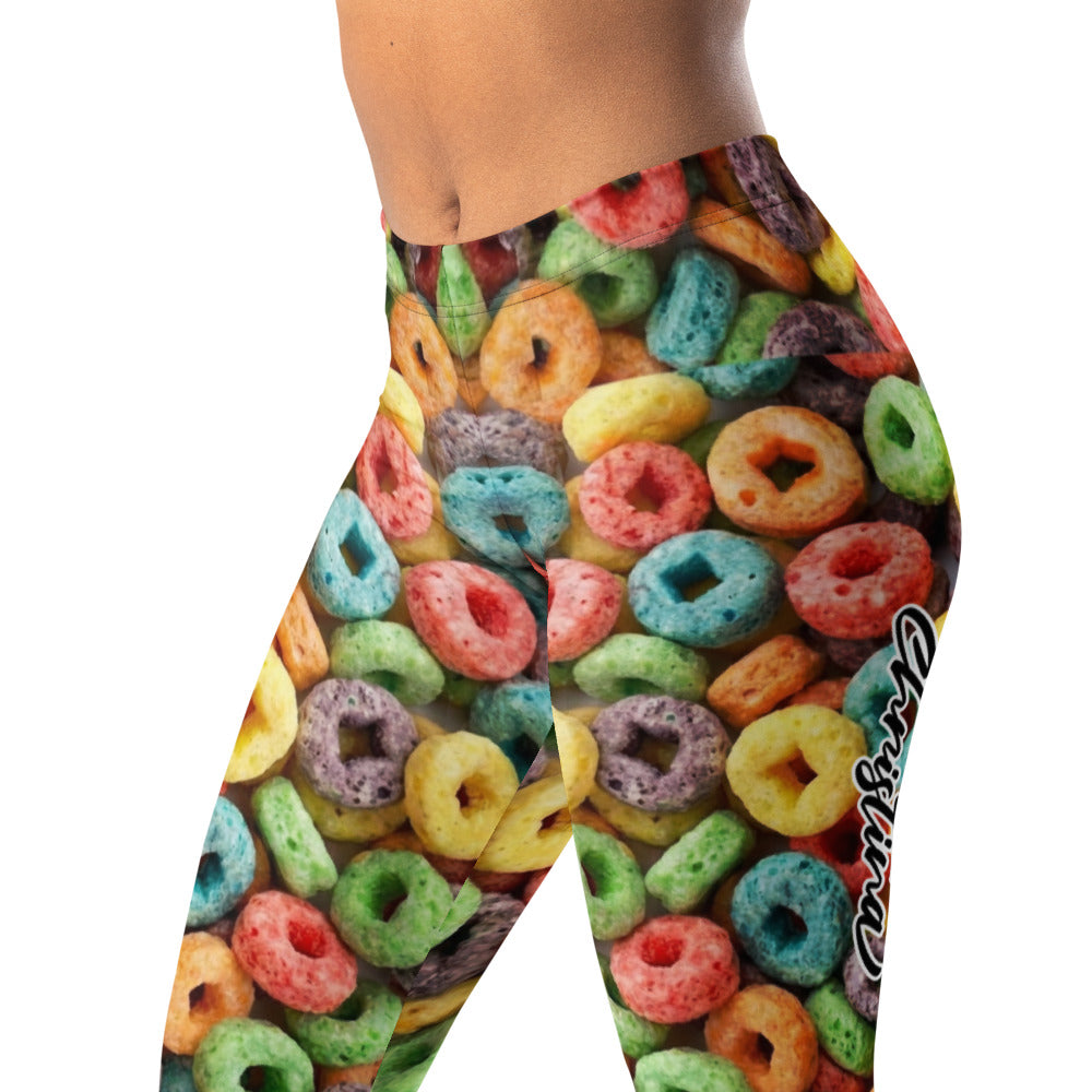 Personalisierte Damen Sportleggings Bunt Frühstücksflocken Muster Fitness Yoga Leggings Mehrfarbig T324