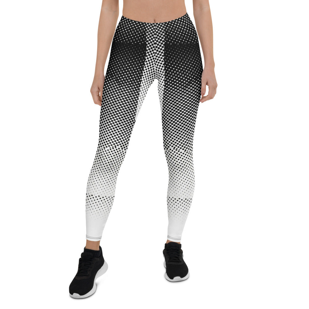 Personalisierte Damen Sportleggings Schwarz Weiß Punktmuster Abstrakt Fitness Yoga Leggings Z304